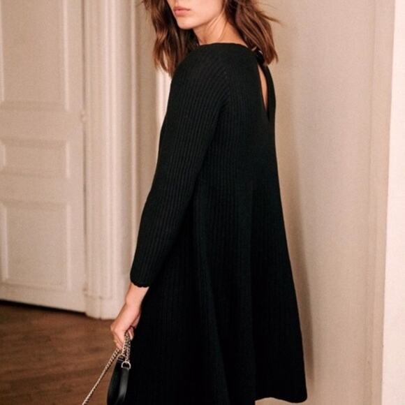 Sezane Luxe Merino Wool Blend Ribbed Janice Mini Dress Black Size XS - Picture 2 of 11